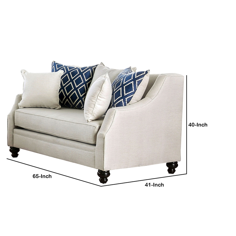 Benjara Fabric Upholstered Wooden Loveseat with Tufted Details- White
