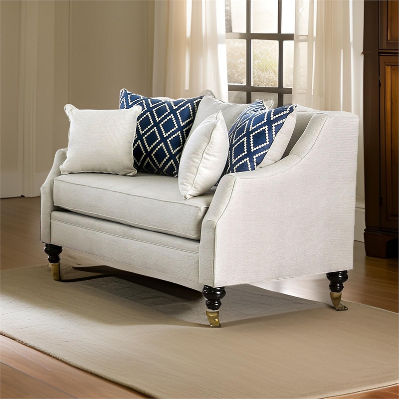 Benjara Fabric Upholstered Wooden Loveseat with Tufted Details- White