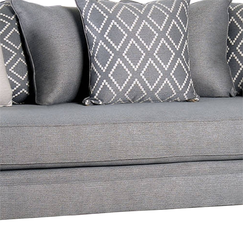 Benjara Fabric Upholstered Wooden Sofa with Tufted Details- Gray