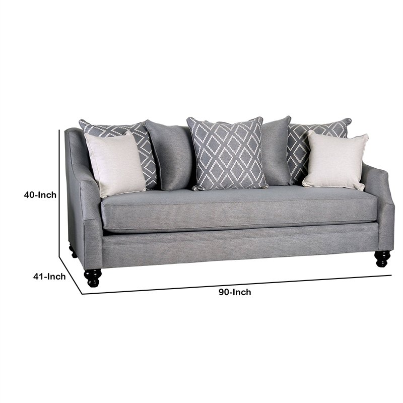 Benjara Fabric Upholstered Wooden Sofa with Tufted Details- Gray