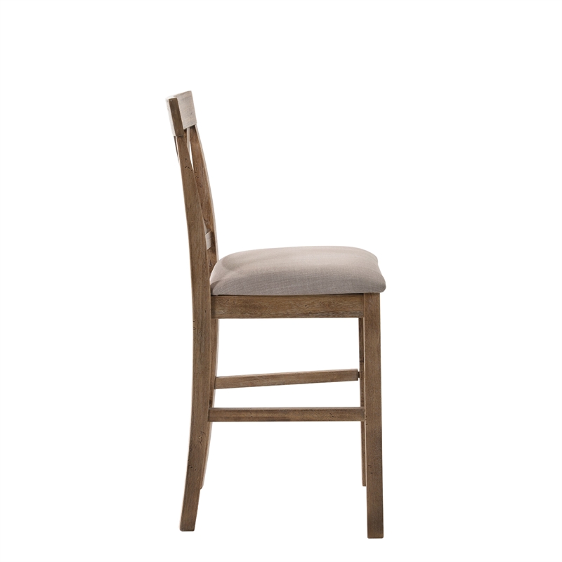 Benjara Fabric Upholstered Wooden Counter Height Chair-Set of 2-Brown and Gray