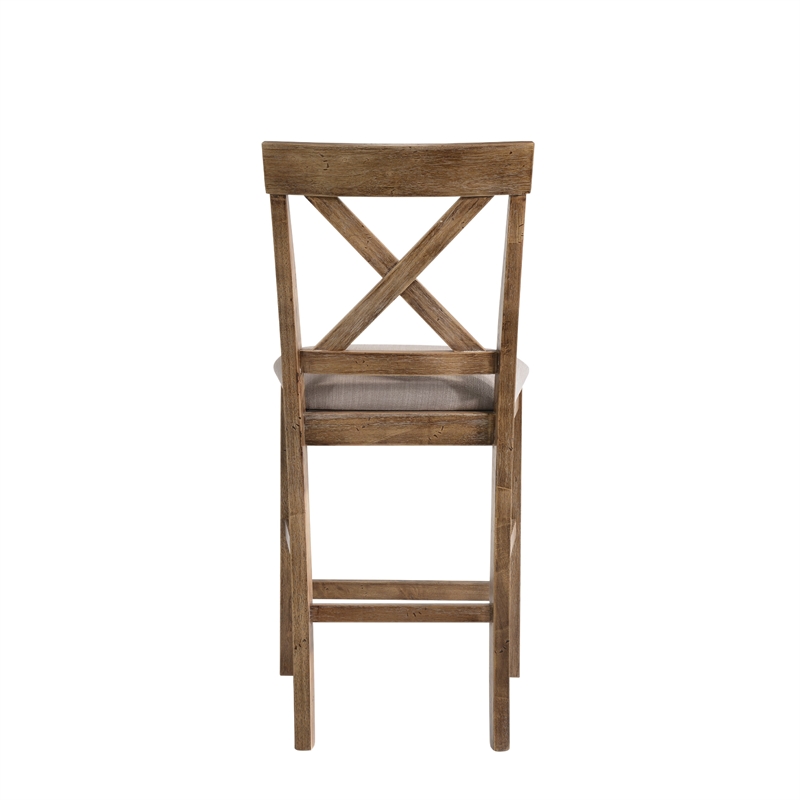 Benjara Fabric Upholstered Wooden Counter Height Chair-Set of 2-Brown and Gray