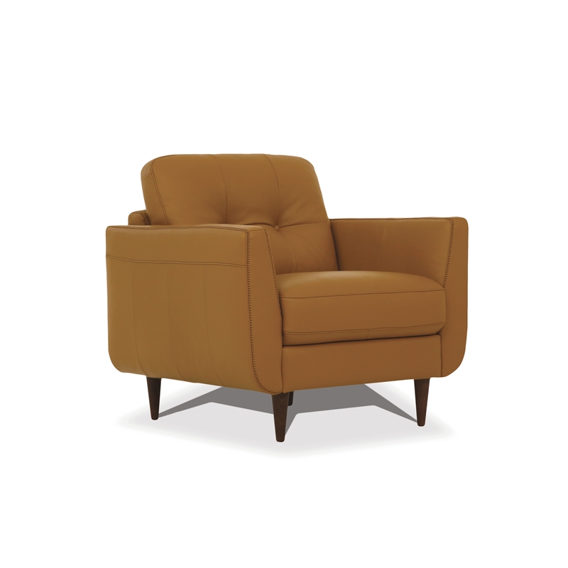 Benjara Leatherette Chair with Tapered Legs and Button Tufted Details- Brown