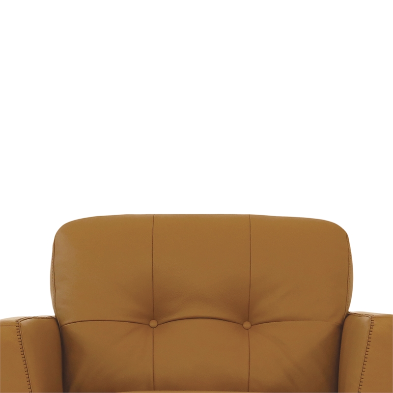 Benjara Leatherette Chair with Tapered Legs and Button Tufted Details- Brown