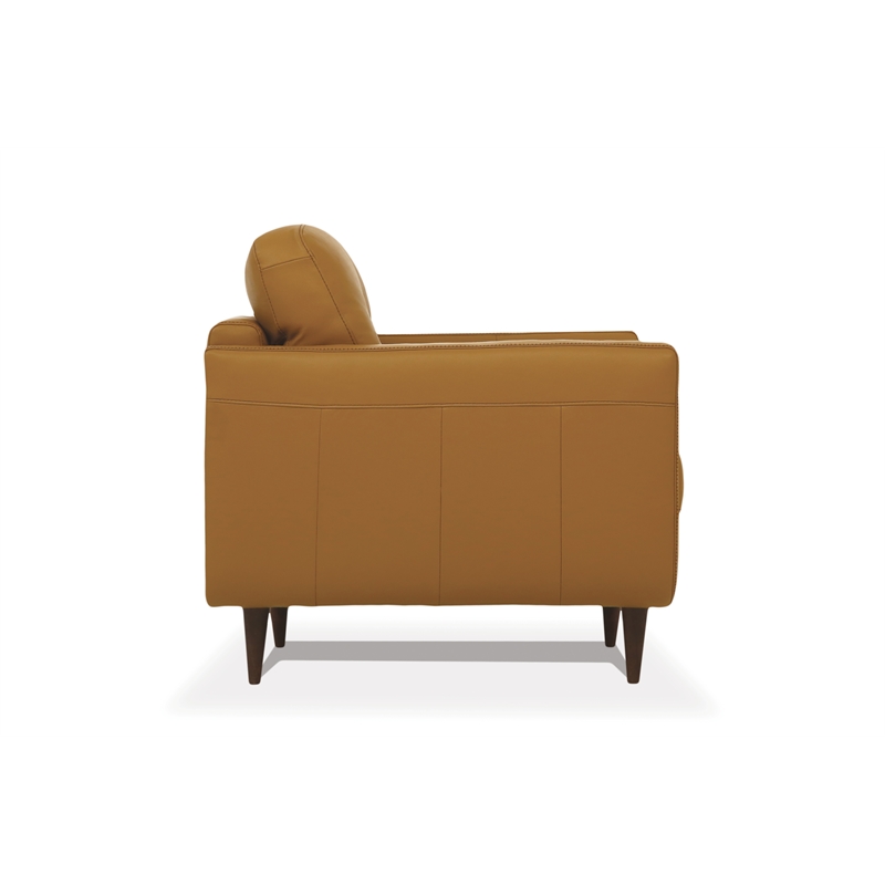 Benjara Leatherette Chair with Tapered Legs and Button Tufted Details- Brown
