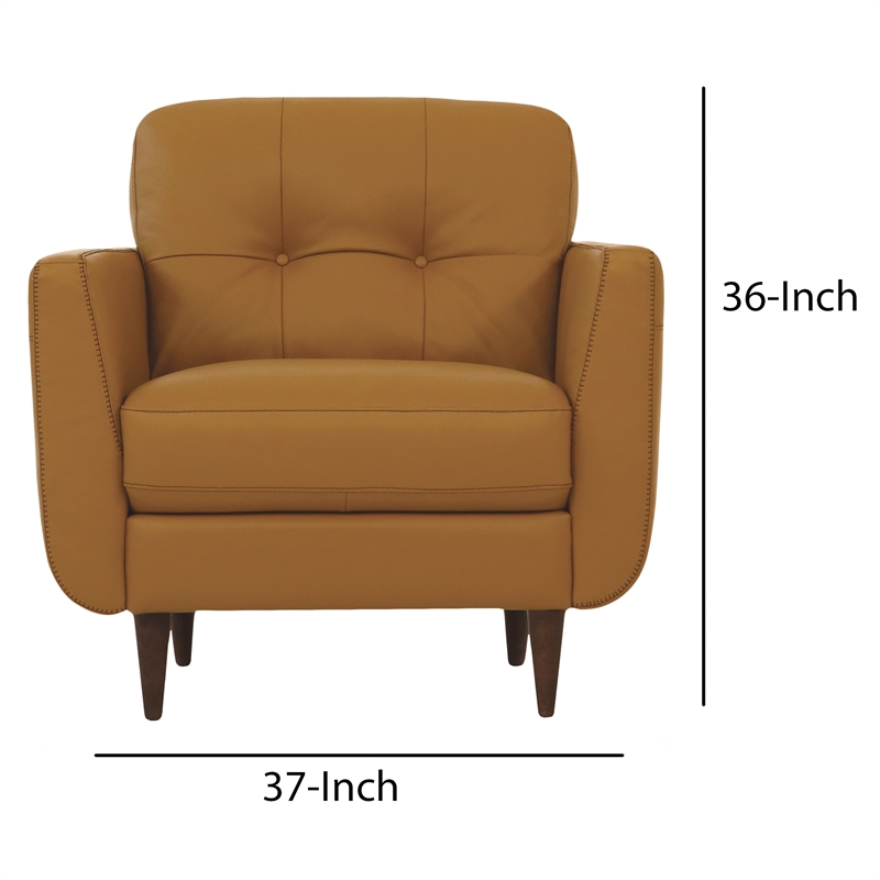 Benjara Leatherette Chair with Tapered Legs and Button Tufted Details- Brown