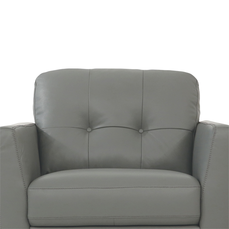 Benjara Leatherette Chair with Tapered Legs and Button Tufted Details- Gray