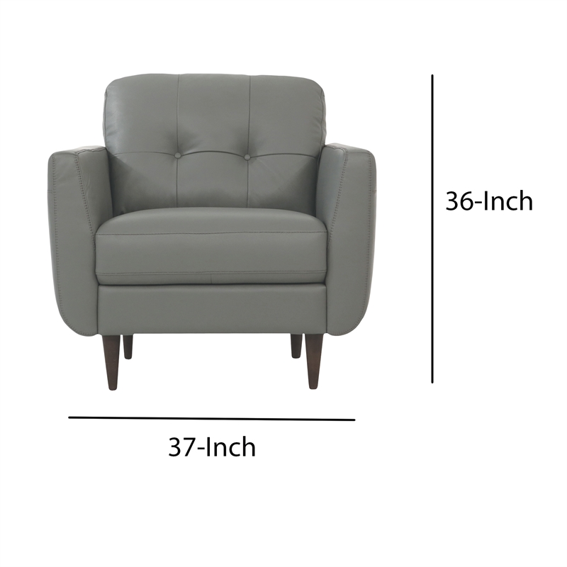 Benjara Leatherette Chair with Tapered Legs and Button Tufted Details- Gray