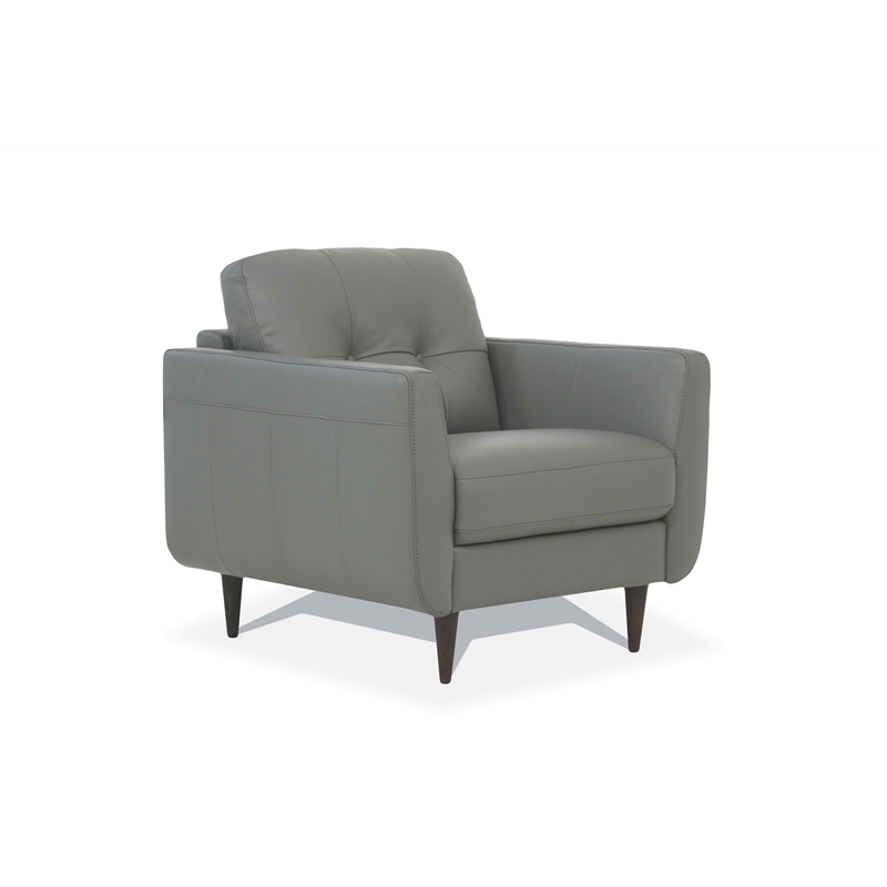 Benjara Leatherette Chair with Tapered Legs and Button Tufted Details- Gray