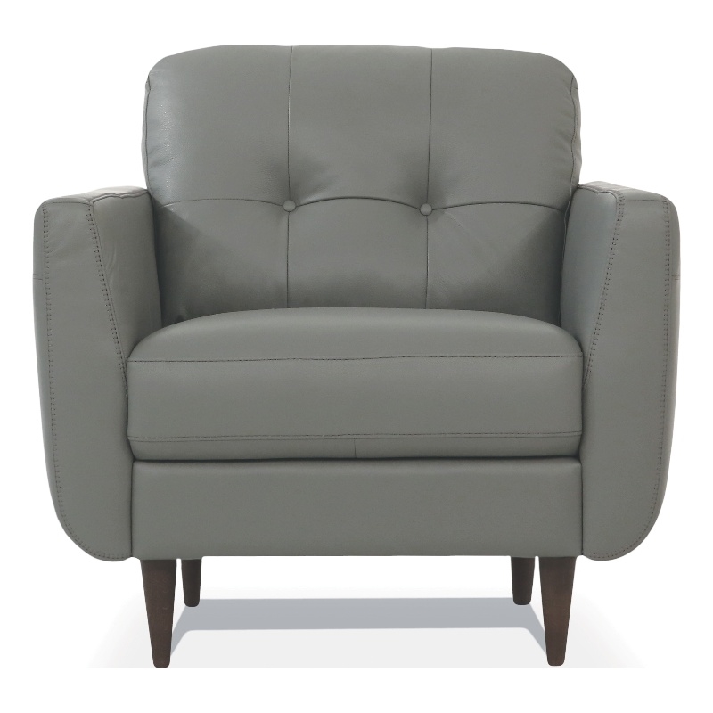 Benjara Leatherette Chair with Tapered Legs and Button Tufted Details- Gray