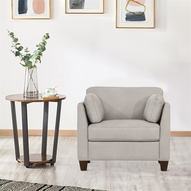 Benjara Leatherette Chair with Tapered Legs and Sloped Armrests- Dusty White