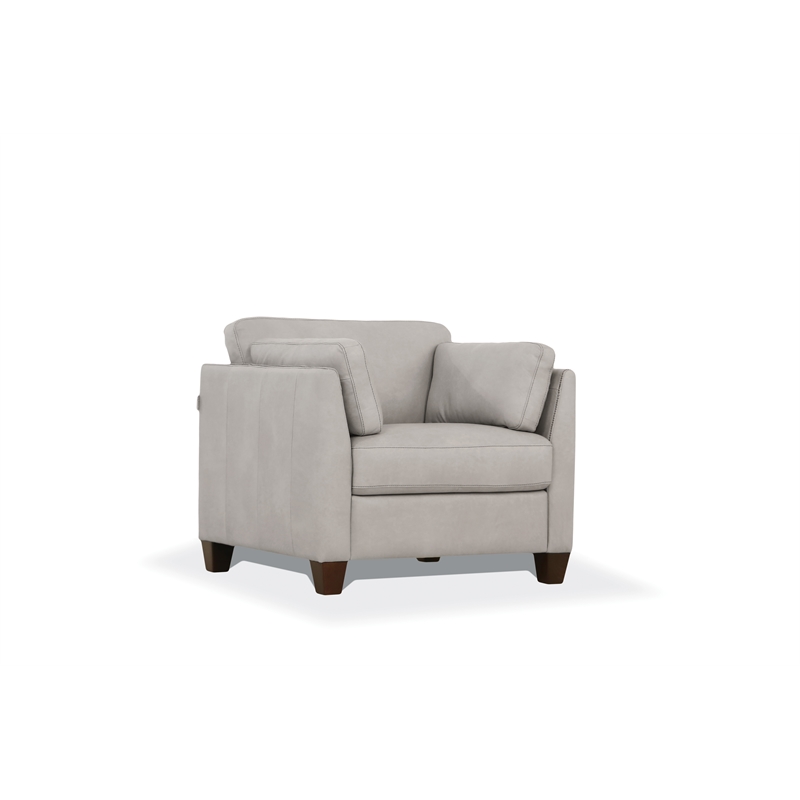 Benjara Leatherette Chair with Tapered Legs and Sloped Armrests- Dusty White