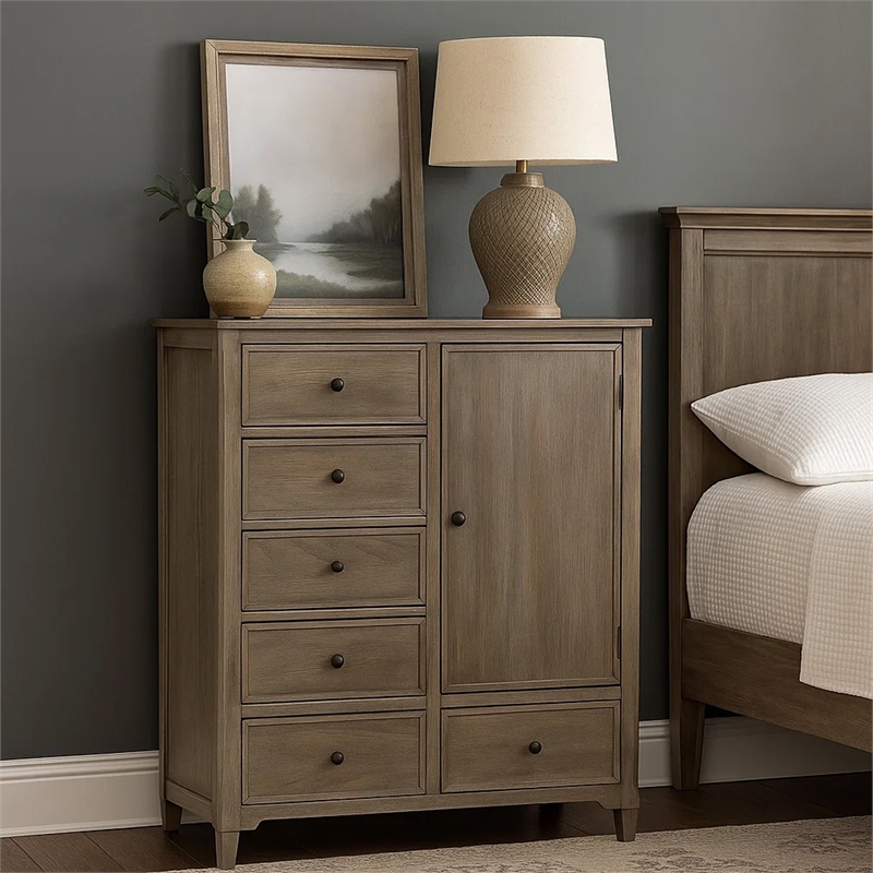 Benjara 4 Drawer Transitional Wooden Chest with Grain Details- Gray
