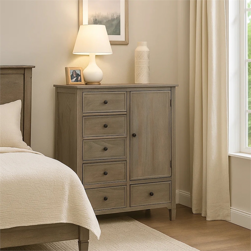 Benjara 4 Drawer Transitional Wooden Chest with Grain Details- Gray