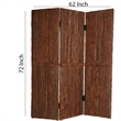 Benjara Wooden Foldable 3 Panel Room Divider with Plank Style- Small- Brown
