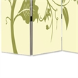 Benjara 3 Panel Room Divider with Stems and Flower Pattern- Cream and Green