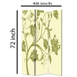 Benjara 3 Panel Room Divider with Stems and Flower Pattern- Cream and Green