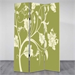 Benjara 3 Panel Room Divider with Stems and Flower Pattern- Cream and Green