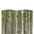 Benjara 3 Panel Foldable Canvas Evergreen Forest Print Screen- Green and White