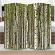 Benjara 3 Panel Foldable Canvas Evergreen Forest Print Screen- Green and White