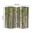 Benjara 3 Panel Foldable Canvas Evergreen Forest Print Screen- Green and White