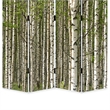 Benjara 3 Panel Foldable Canvas Evergreen Forest Print Screen- Green and White