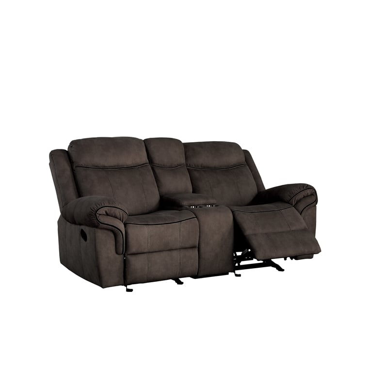 Benjara Velvet Upholstered Loveseat with USB Docks and Storage Console- Gray