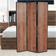 Benjara 3 Panel Foldable Wooden Screen with Grain Details- Brown