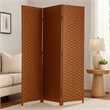 Benjara Wooden Foldable 3 Panel Room Divider with Streamline Design- Dark Brown