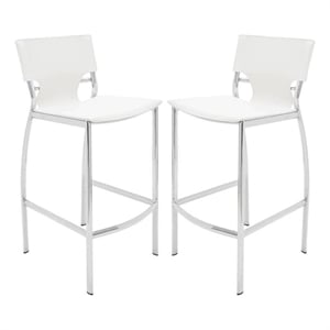 Benjara Suze 30&quot Metal Bar Chair (Set of 2)- Chrome Base- White Vegan Leather