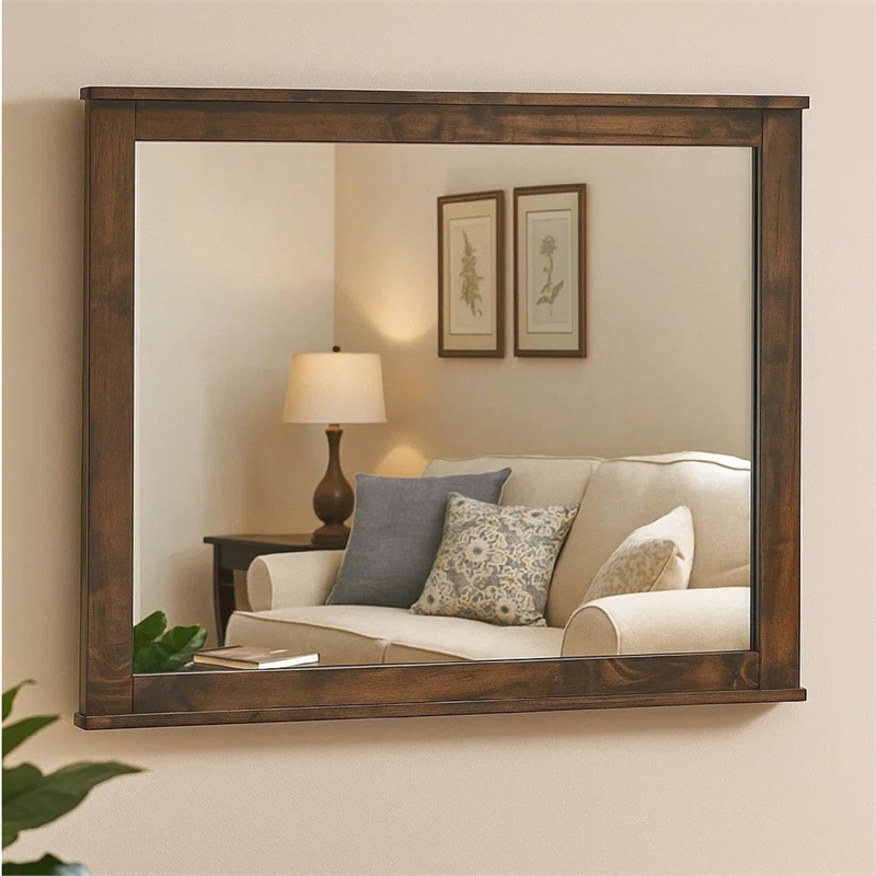 Benjara Bora 34 x 46 Dresser Mirror- Square- Solid Reclaimed Wood- Rustic Gray