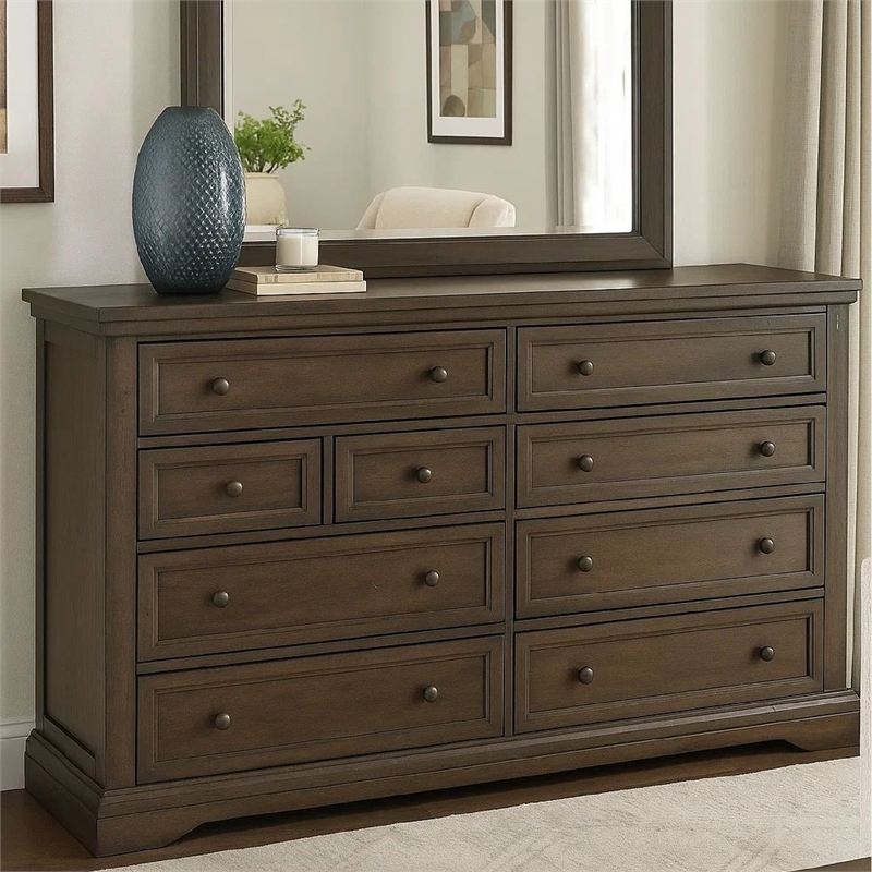Benjara Laji 39 x 50 Dresser Mirror- Modern Style- Rich Walnut Brown Wood