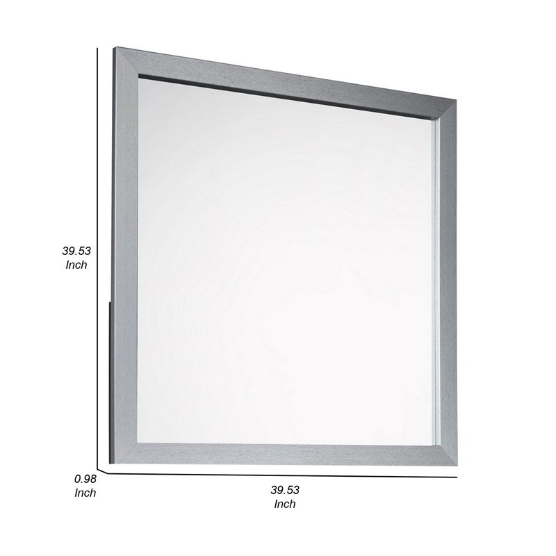 Benjara Moko 40 x 40 Dresser Mirror- Square- Modern Style- Gray Finished Frame