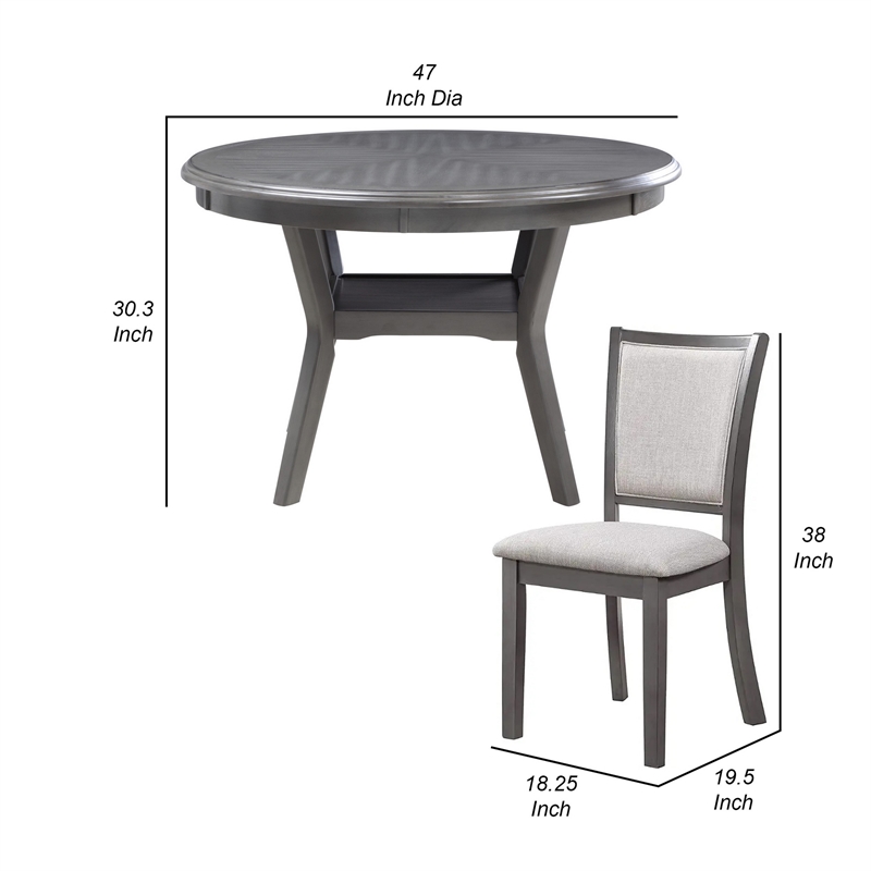 Benjara Isla 5 Piece Dining Table Set- Diamond Pattern- 4 Crossback Chairs- Gray