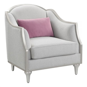 Benjara Kyna 37&quot Accent Chair- Rubberwood- Gray Linen- Scooped Arms- Silver