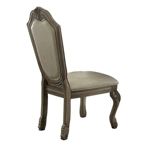 Benjara Loki 29&quot Dining Chair Set of 2- Antique White- Crown Top- Welt Trim