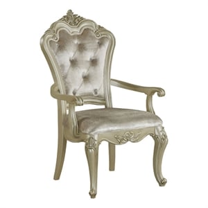 Benjara Siq 27&quot Dining Armchair Set of 2- Upholstered- Champagne Gold- Silver