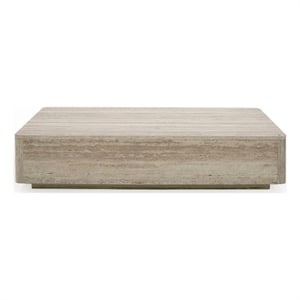 Benjara Lia 55&quot Coffee Table- Rectangular Travertine Stone Finish Laminated Top