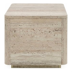 Benjara Lia 20&quot End Table- Square Travertine Stone Finish Laminated Top
