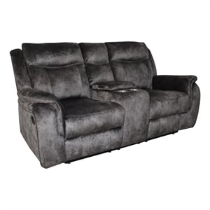 Benjara Harbor 73&quot Loveseat- Dual Recliners and Console- Gray Faux Suede