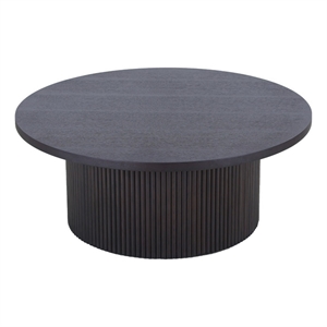 Benjara Cid Cue 35&quot Coffee Table- Tambour Pedestal Base Black Ash Veneer Finish