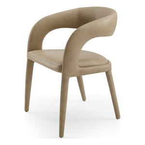 Benjara Cid Taya 24&quot Dining Chair- Carved Back- Tapered Legs- Tan Faux Leather