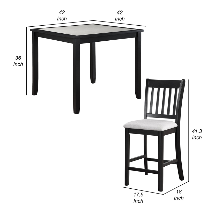 Benjara Nick 5 Piece Counter Height Dining Table and Chairs Set- Black- White
