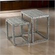 Benjara Set of 2 Nesting Side End Tables- Capiz Inlaid Design- Gray and White