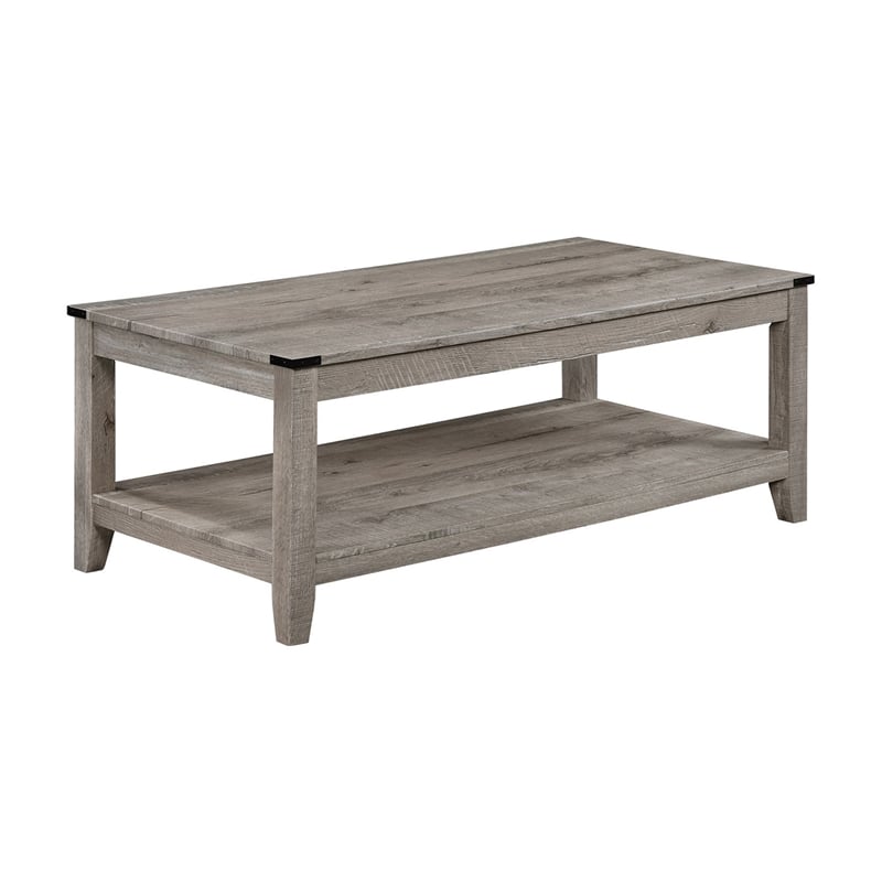 Benjara Hilton 3 Piece Coffee & End Table Set- Wood- Storage Shelf- Beige Finish