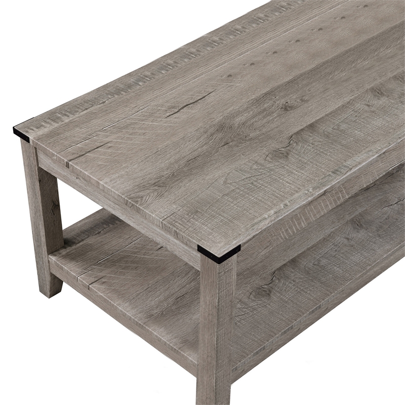 Benjara Hilton 3 Piece Coffee & End Table Set- Wood- Storage Shelf- Beige Finish