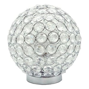 Benjara Denise 9&quot Table Lamp- Round Metal Base- Crystal Ball Shade- Silver