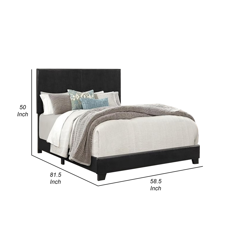 Benjara Shirin Full Size Bed- Wood- Nailhead Trim- Upholstered Headboard- Black
