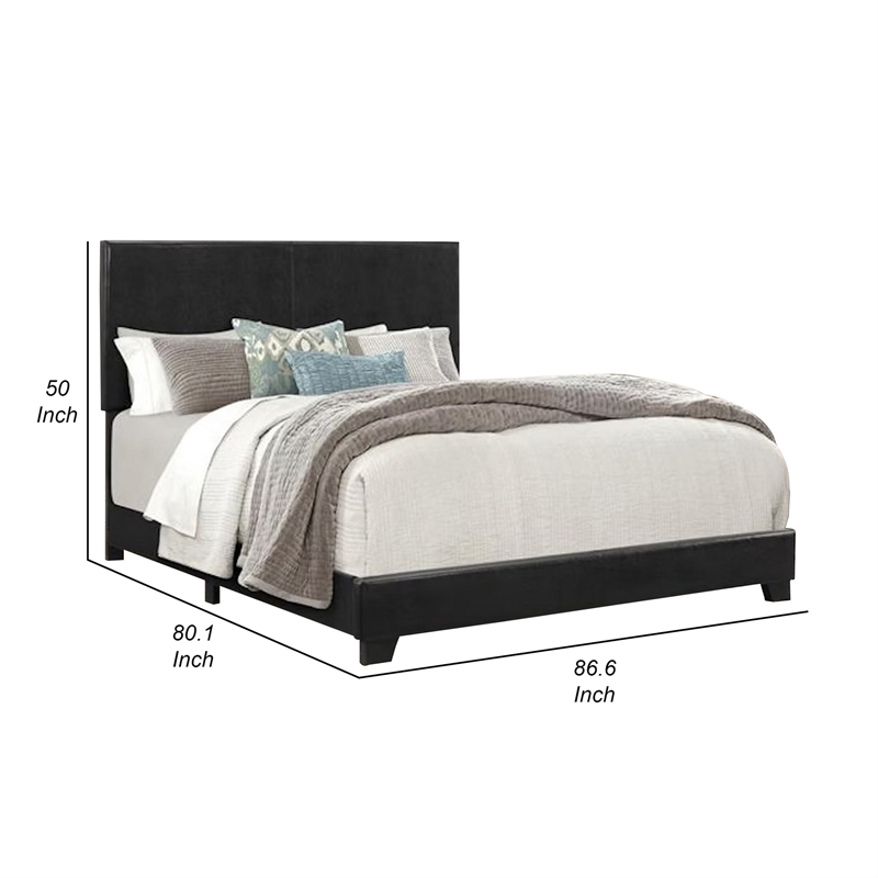Benjara Shirin King Size Bed- Wood- Nailhead Trim- Upholstered Headboard- Black