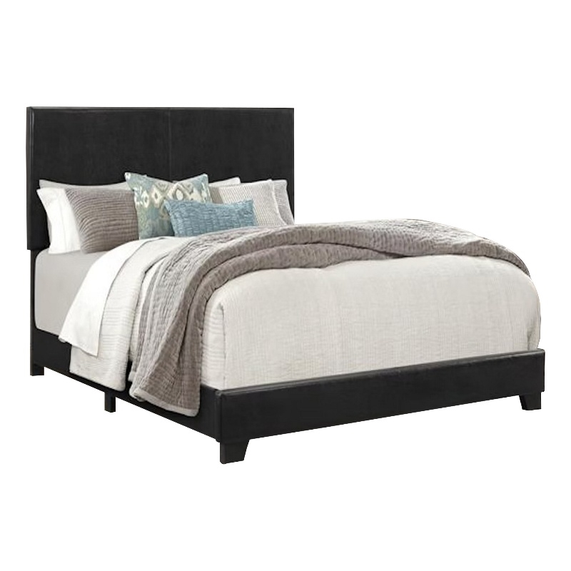 Benjara Shirin Queen Size Bed- Wood- Nailhead Trim- Upholstered Headboard- Black